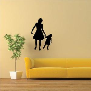Strolling Mother Daughter Holding Hands Silhouette Decal Buy Cheap Order