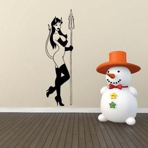 Standing Devil Girl with Pitchfork Decal Cheap Low Cost