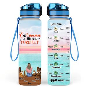 Custom Personalized Cat Mom Water Tracker Bottle - Gift Idea For Cat Lover with up to 4 Cats - Cat Mama Life Is Purrfect Tumblr Online