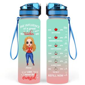 Custom Personalized Teacher Water Tracker Bottle - Best Gift For Teacher - The Influence Of A Great Teacher Can Never Be Erased Top Quality Online