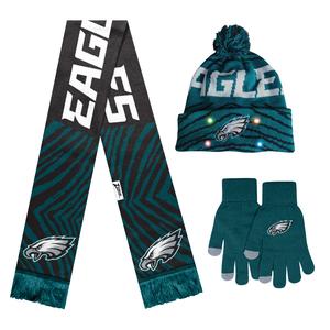 FOCO X Zubaz NFL Collab 3 Pack Glove Scarf & Hat Outdoor Winter Set, Philadelphia Eagles The Cheapest