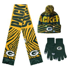 FOCO X Zubaz NFL Collab 3 Pack Glove Scarf & Hat Outdoor Winter Set, Green Bay Packers Cheap Hot Sale