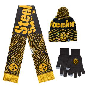 FOCO X Zubaz NFL Collab 3 Pack Glove Scarf & Hat Outdoor Winter Set, Pittsburgh Steelers Sale How Much