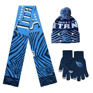 FOCO X Zubaz NFL Collab 3 Pack Glove Scarf & Hat Outdoor Winter Set, Tennessee Titans Very Cheap