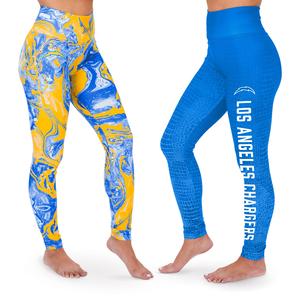 Zubaz NFL WOMENS LOS ANGELES CHARGERS 2 PACK LEGGINGS - CHARGER BLUE/GOLD SWIRL & TONAL BLUE SKIN FADE Double Extra Large Clearance Cheap Online