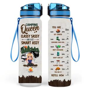 Custom Personalized Camping Girl Water Tracker Bottle - Gift Idea For Camping Lover - Camping Queen Classy Sassy And A Bit Smart Assy Purchase For Sale