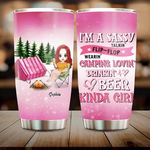 Custom Personalized Camping Girl Tumbler - Gift Idea For Camping Lovers - I'm A Sassy Talkin' Flip - Flop Camping Lovin' Drinkin' Beer Kinda Girl Original Cheap Online