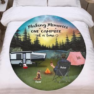 Custom Personalized Camping Flannel Round Blanket - Adult/ Couple/ Parents With Upto 4 Kids And 4 Pets - Gift Idea For Camping Lover - Making Memories One Campsite At A Time Cheap Shop