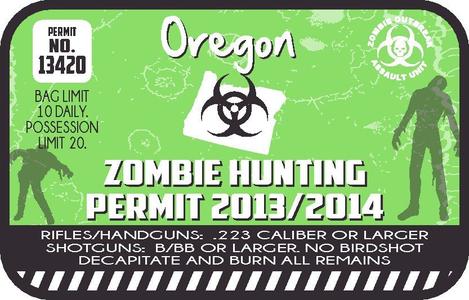 Oregon Zombie Hunting Permit Sticker Cheap Buy Authentic