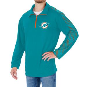 Zubaz NFL Men's MIAMI DOLPHINS SOLID AQUA ELEVATED 1/4 ZIP W/ AQUA/ORANGE VIPER PRINT ACCENT MD Buy Cheap Great Deals
