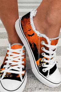 Women's Ghost Castle Halloween Spider Print Halloween Canvas Shoes Clearance Free Shipping