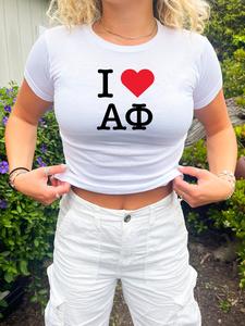 Alpha Phi I Heart NY Sorority Baby Tee Crop Top Outlet 2025 Newest