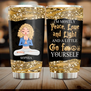 Custom Personalized Yoga Tumbler - Gift Idea for Yoga Lovers - I'm Mostly Peace Love And Light Cheap Manchester Great Sale