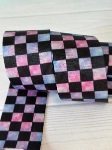 Blue/Pink Tie Dye Check 1.5” Seatbelt Webbing (by the yard) Choice For Sale