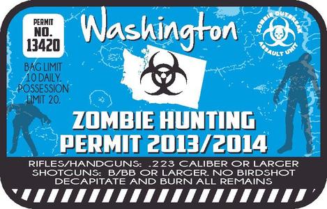 Washington Zombie Hunting Permit Sticker For Sale Top Quality