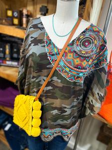 Camo Abstract Embroidered Poncho Big Discount Online