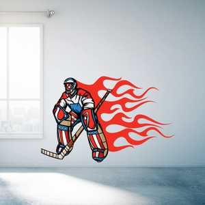 Flaming Hockey Player Wall Decal - Vinyl Sticker - Car Sticker - Die Cut Sticker - CDSCOLOR185 Sale Hot Sale