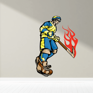 Flaming Hockey Player Wall Decal - Vinyl Sticker - Car Sticker - Die Cut Sticker - CDSCOLOR182 Low Pice Fee Shipping Online