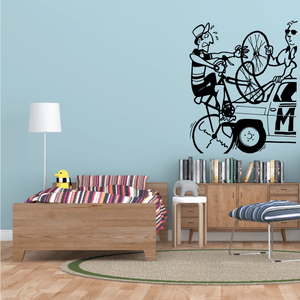 Cartoon Marathon Cyclist Fix Exchanging Wheel Decal Cheap Supply