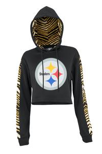 Zubaz NFL Women's Pittsburgh Steelers Zebra Team Logo Crop Top Hoodie Footlocker For Sale