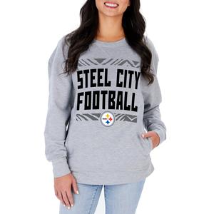 Zubaz NFL Women's Pittsburgh Steelers Heather Gray Crewneck Sweatshirt Pick A Best For Sale