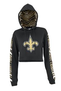 Zubaz NFL Women's New Orleans Saints Zebra Team Logo Crop Top Hoodie Clearance Clearance