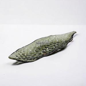 14 Inch Golden Rim Leaf Shaped Glass Serving Dish SGR0067 100% Authentic Sale Online