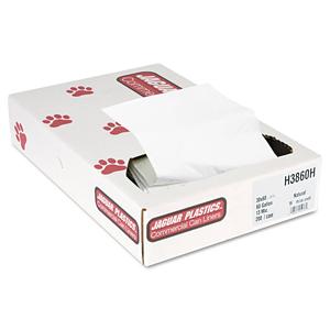 Jaguar Industrial Strength Commercial Can Liners Flat Pack, 60 Gal, 13 Microns, 38" X 60", Natural, 200/Carton - JAGH3860H Limited Edition