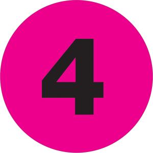4" Circle - "4" (Fluorescent Pink) Number Labels 500/Roll Clearance Order