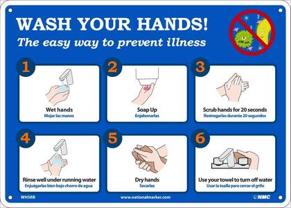 NMC WASH YOUR HANDS, 10X14, RIGID PLASTIC - WH5RB Huge Surprise Cheap Online
