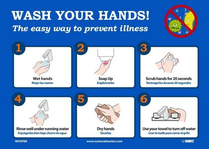 NMC WASH YOUR HANDS, 10X14, REMOVABLE PS VINYL - WH5PBR Clearance Big Discount