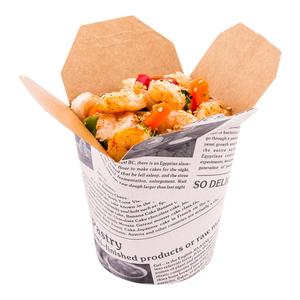 Bio Tek 16 oz Round Newsprint Paper Noodle Take Out Container - 3 1/4" x 3" x 4" - 200 count box Buy Cheap Great Deals