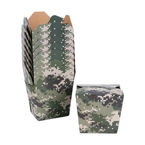 Bio Tek 16 oz Square Camouflage Paper Noodle Take Out Container - 3 1/2" x 3" x 3 1/4" - 200 count box Fashionable Cheap Pice