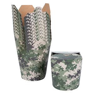 Bio Tek 16 oz Round Camouflage Paper Noodle Take Out Container - 3 1/4" x 3" x 4" -50 count box Outlet Where Can You Find