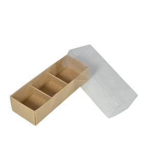 SAMPLE - 3 Pack Chocolate Box with Clear Lid - Kraft Brown Paperboard (Base, Insert & Clear Lid) Finishline
