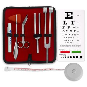 7 Pcs Silver Diagnostic Reflex Percussion Kit - Taylor Hammer, Measuring Tape, Tuning Forks, Bandage Scissors, Pupil Gauge Penlight, Snellen Eye Chart Cheap Sale Visit New