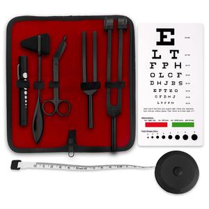 7 Pcs Tactical Black Diagnostic Reflex Percussion Kit - Taylor Hammer, Measuring Tape, Tuning Forks, Bandage Scissors, Pupil Gauge Penlight, Snellen Eye Chart 100% Original Sale Online