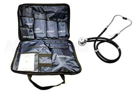 5 Cuff Blood Pressure Aneroid Sphygmomanometer Cuff System and Black Stethoscope Sale Deals