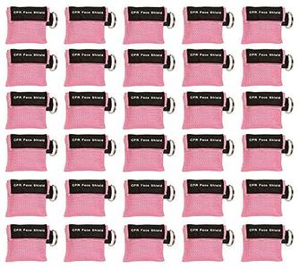 30pc CPR Mask Keychain Emergency Kit CPR Face Shields for First Aid AED Training Child and Adult CPR Breathing Barrier (Pink) Discounts