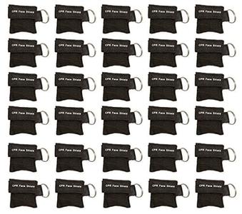 30pc CPR Mask Keychain Emergency Kit CPR Face Shields for First Aid AED Training Child and Adult CPR Breathing Barrier (Black) Outlet Footlocker Finishline