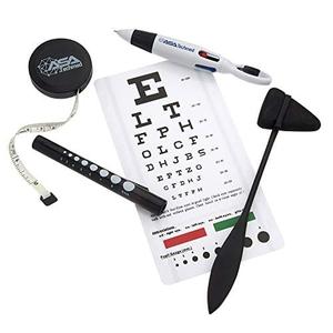 Snellen Plastic Eye Chart with LED Pupil Gauge Pen Light, Taylor Hammer, Tape Measure and 4-Color Pen 2025 Sale Online