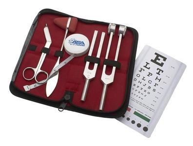 Set of 6 pcs Diagnostic Reflex Percussion Kit - Taylor Hammer, Body Measuring Tape, Tuning Fork Set, Bandage Scissors 5.5", Snellen Eye Chart w/Case (Stainless Silver) Discount Shop