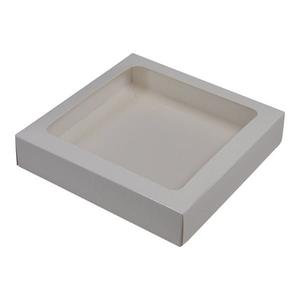 SAMPLE 155mm Square Two Piece Cookie and Dessert Box  Box with Clear Window and Slide in Tray  Gloss White Buy