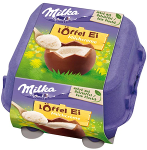 Milka LOFFEL Ei, Filled Chocolate Eggs, 4 piece, 136g From Germany Very Cheap Pice