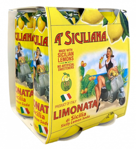 Sicilian Lemon Soda, A’ Siciliana, 4 Pack  - 4 x 330 mL (11.5 Fl Oz) Cans Manchester