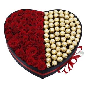 Red Rose in Heart Box with Ferrero Rocher Official Site For Sale