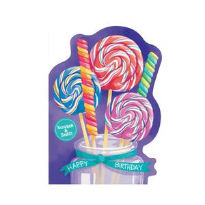 Scratch & Sniff Birthday Card - Swirl Lollipops Candy Free Shipping Manchester Great Sale