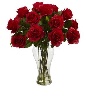 Blooming Roses with Vase Red From China Free Shipping Low Pice
