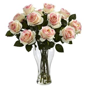 Blooming Roses with Vase Light Pink Cheap Sale Lowest Pice