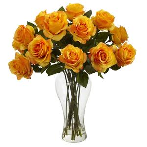 Blooming Roses with Vase Orange Yellow From China